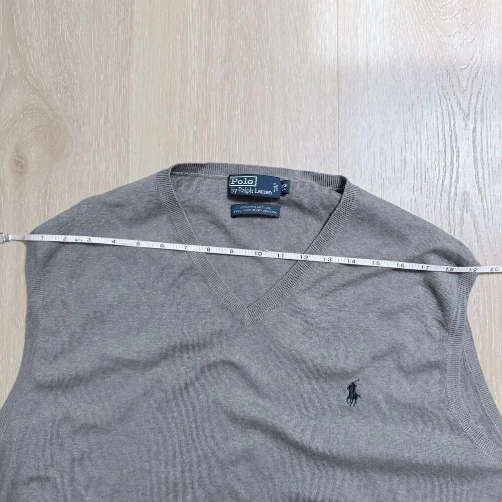 Polo Ralph Lauren 3XB Big Men Gray Pima Cotton V-Neck Sweater Vest Preppy Golf